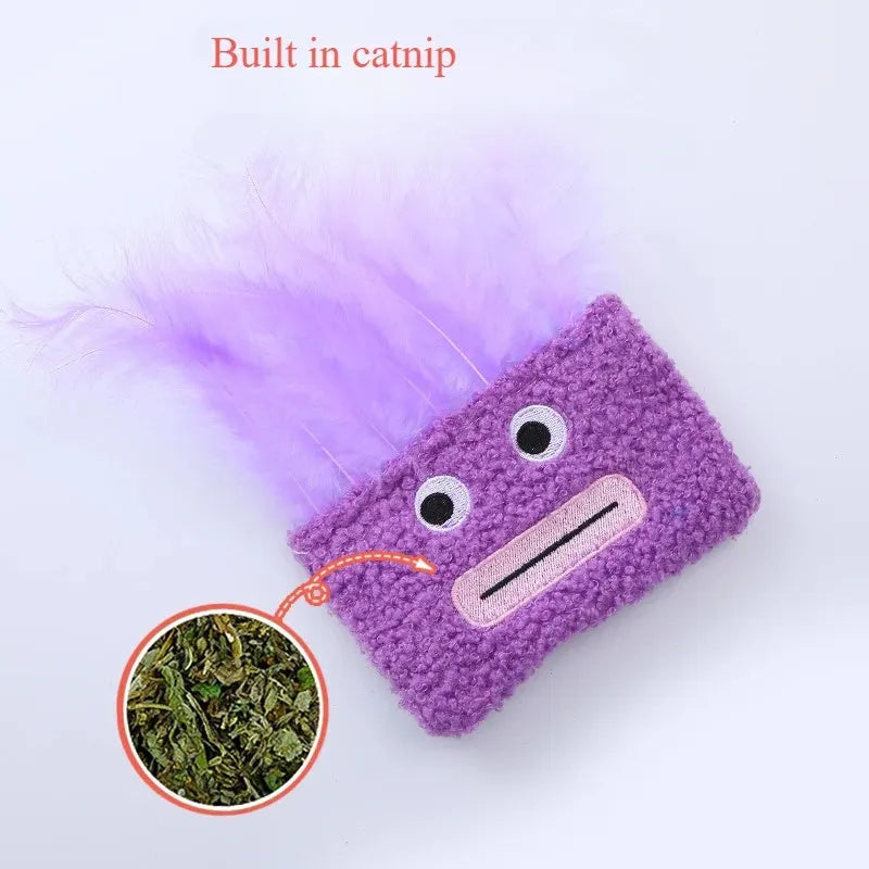 Colourful big mouth explosion head shaped plush cat toy with catnip.