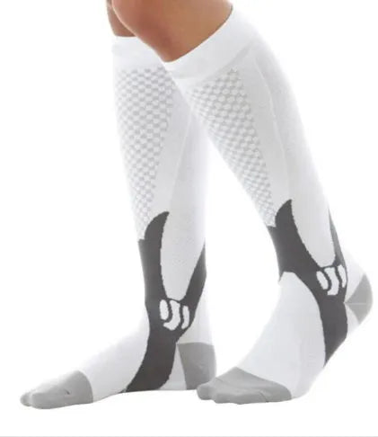 Graduated athletic compression socks for men and women in various colours and sizes.