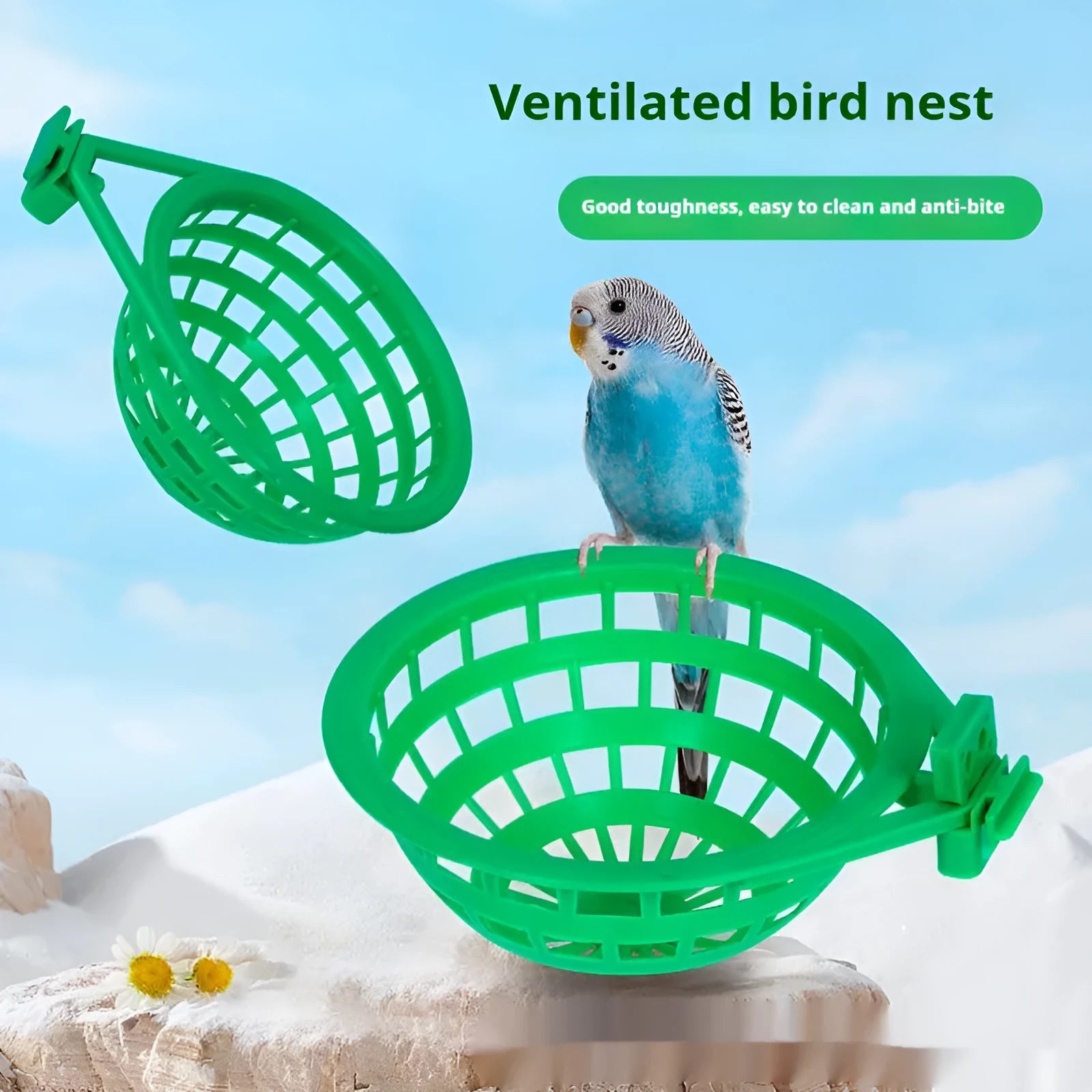 Plastic bird nest in green large style with splittable design for easy cleaning, suitable for pet birds