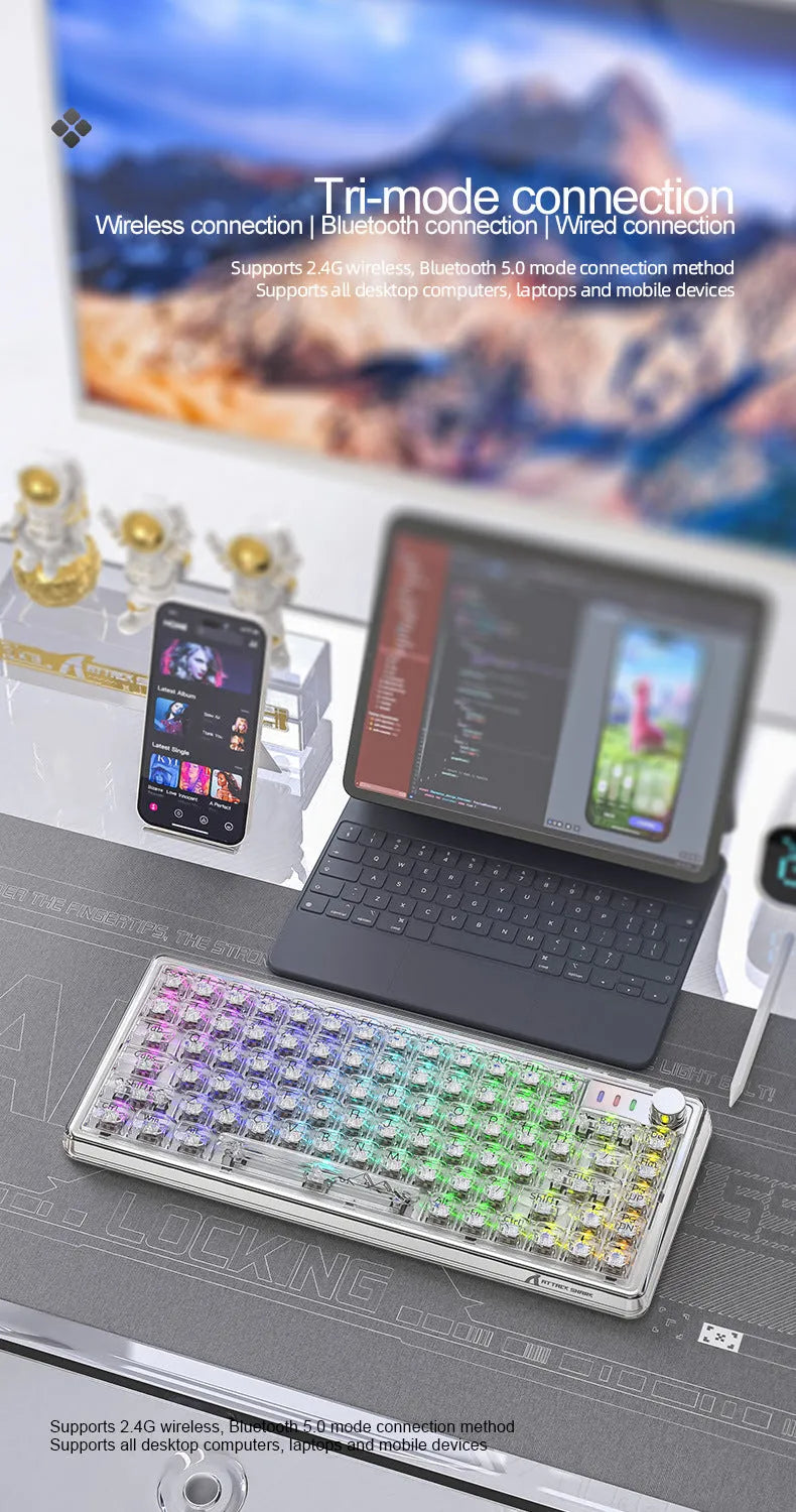 Attack Shark K75RGB transparent wireless mechanical keyboard with RGB lighting
