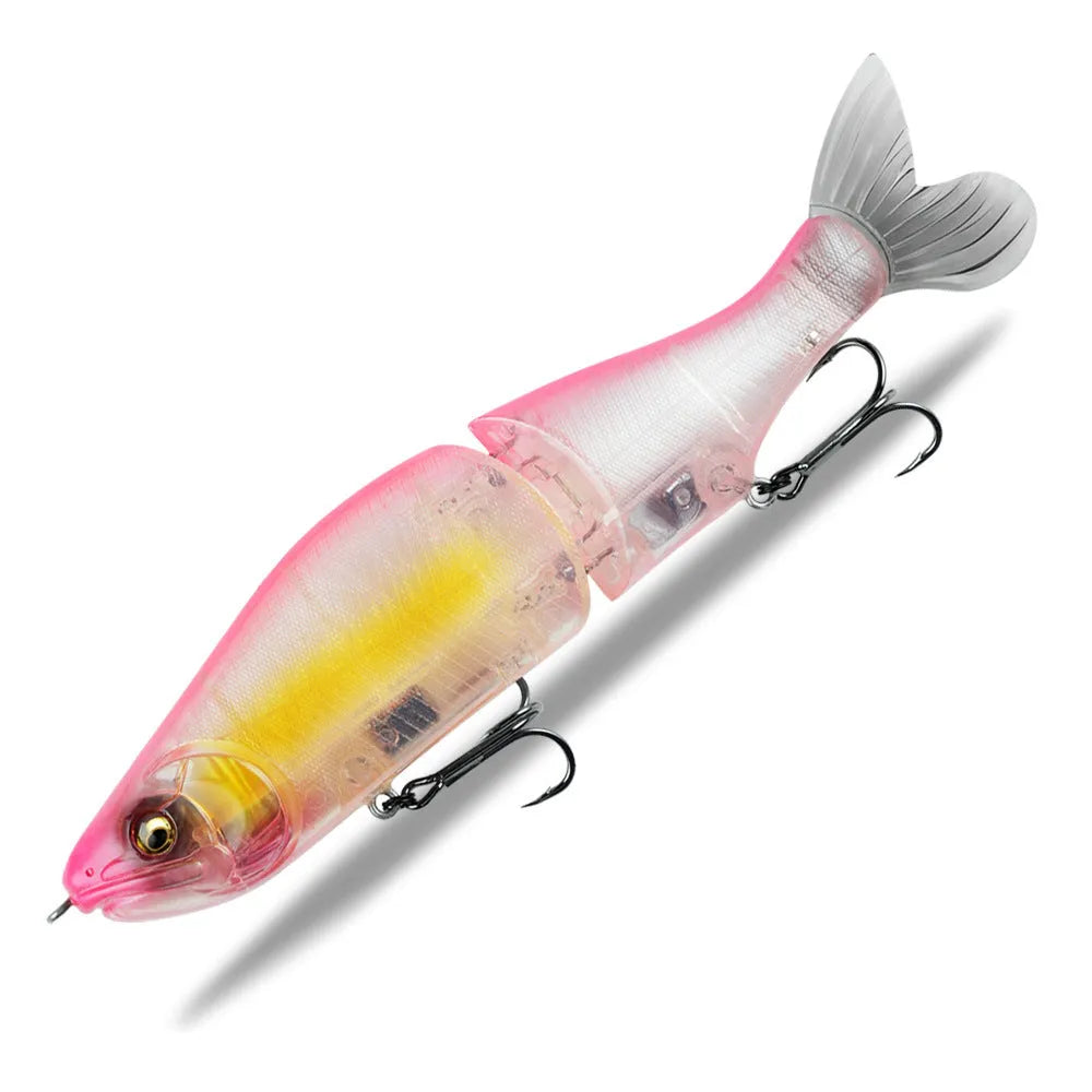 185mm plastic bass fishing swimming bait shown in one of fifteen available colours.