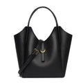 Genuine leather women's bucket bag in retro style with file compartment and shoulder strap
