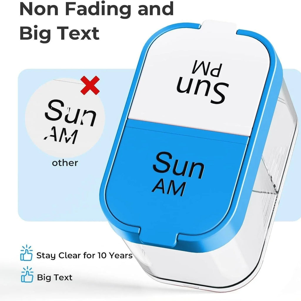 Extra large white or rainbow colour portable pill box with 14 removable compartments for medication organisation
