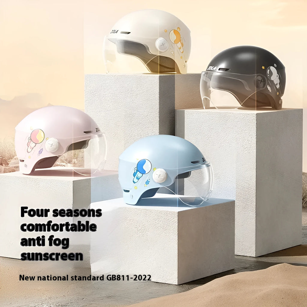 Khaki coloured unisex half helmet for electric motorcycles on a white background.