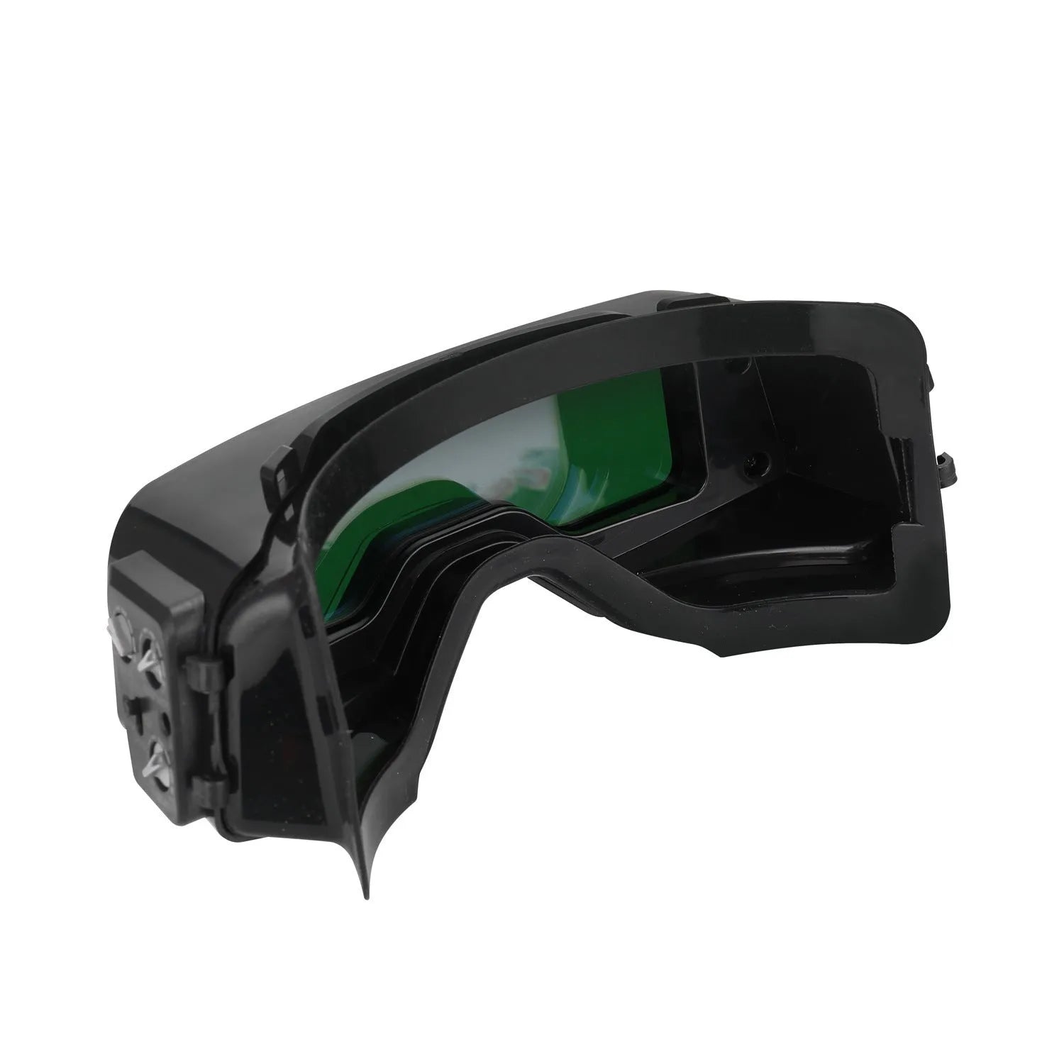 Black automatic darkening welding mask with adjustable shade range and 122.5x35mm viewing area