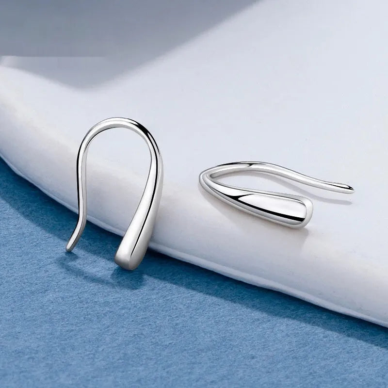 Silver water drop ear hook for women in simple cold style white gold colour