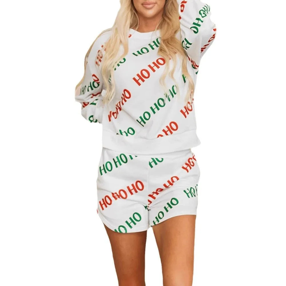 White women's two-piece suit with letter printing, long sleeves, and street fashion styling
