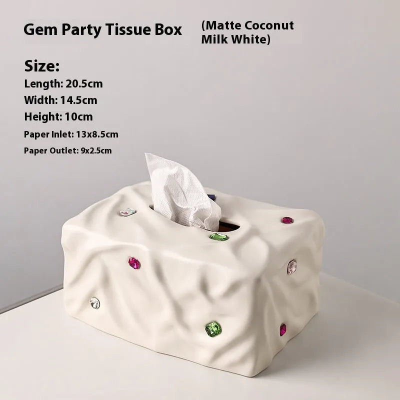Ceramic tissue box in light luxury style with matte finish