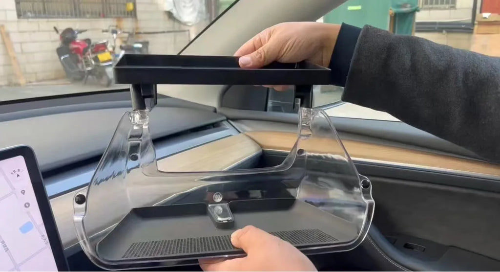 Black ABS storage box for under the ETC tray in a Tesla Model 3 or Y interior.