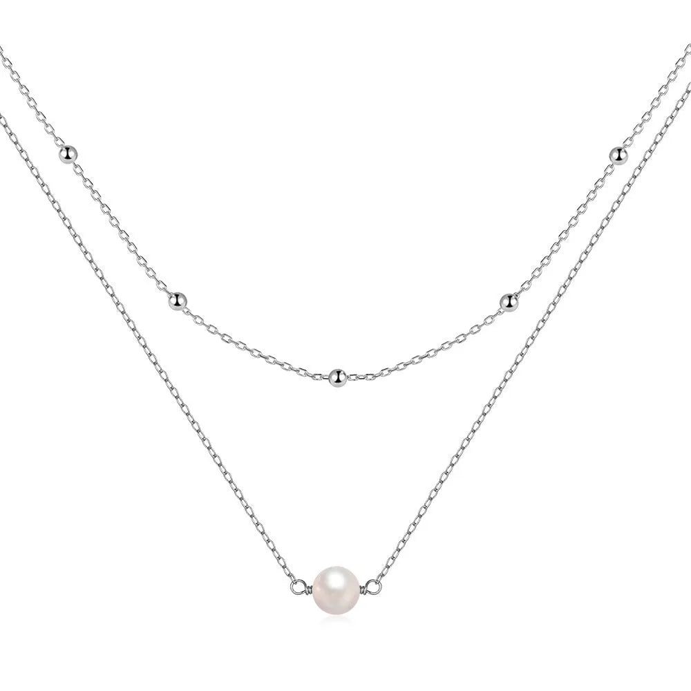 S925 sterling silver women's necklace with double layer twin pearls in gold or white gold colour options