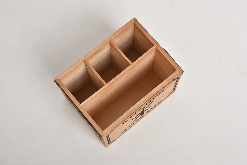 Wooden kitchen storage box for cutlery and chopsticks with divider grids