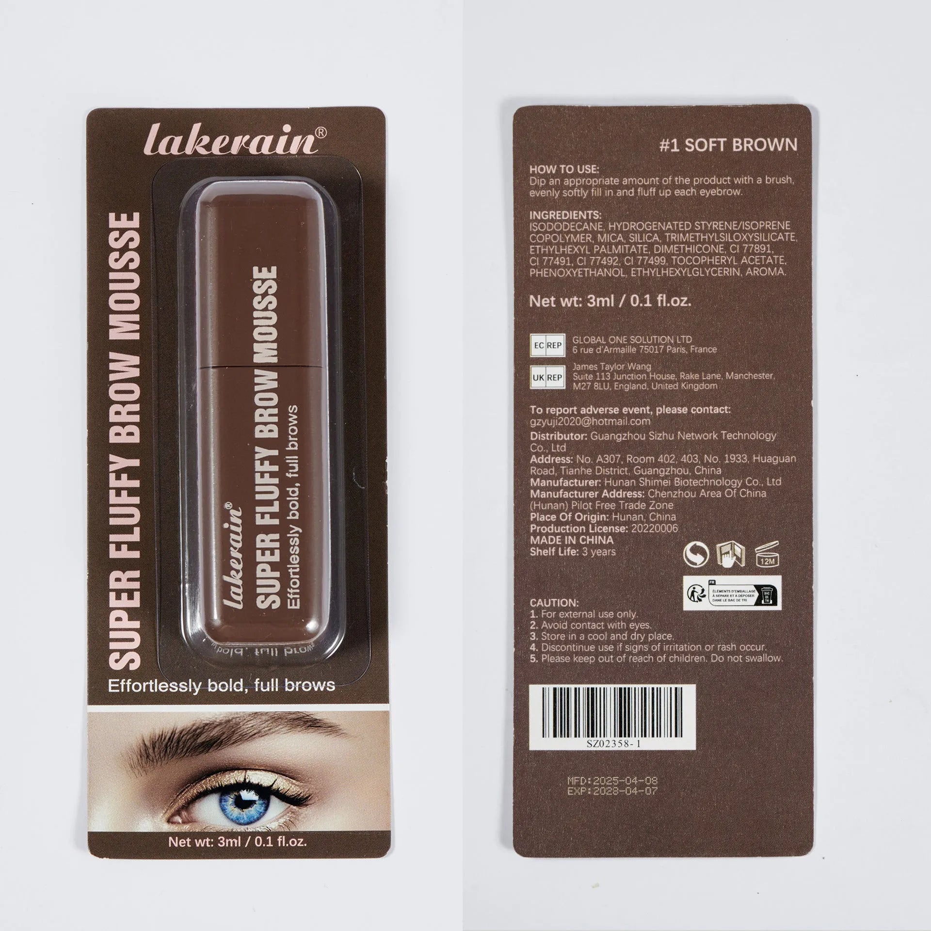 Eyebrow cream mousse for three-dimensional shaping in brown and black shades