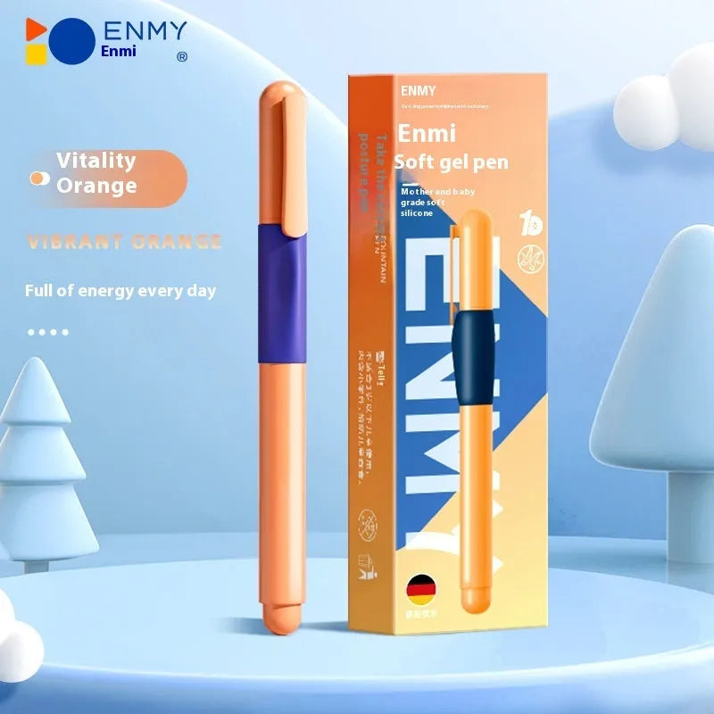 Student posture correction pen with triangular grip in blue, green, purple, and orange colours
