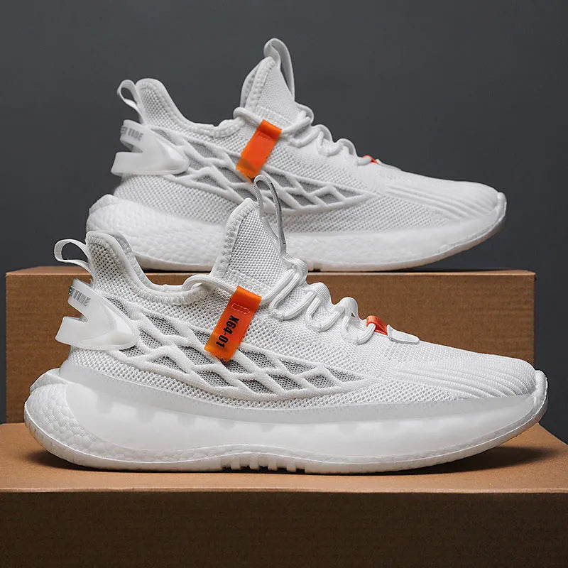 Men's woven mesh platform sneakers in Korean style with flat heel and round toe design