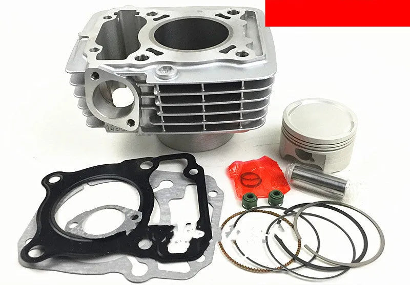 Set of cylinder, piston, rings, gasket and sleeve for 150cc motorcycle engine, 57.3mm bore, silver colour