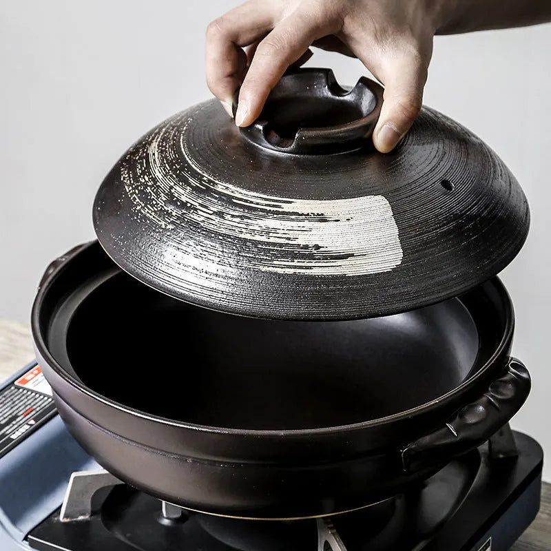 Ceramic clay pot rice casserole with lid, 8cm depth, uncoated interior for gas stove cooking