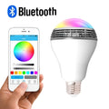 White E27 LED smart bulb with integrated Bluetooth speaker, dimensions 100x150mm.