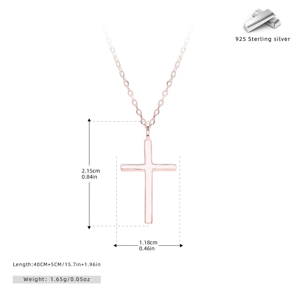 S925 sterling silver necklace with cross pendant on adjustable O-chain in gold, platinum, or rose gold finish