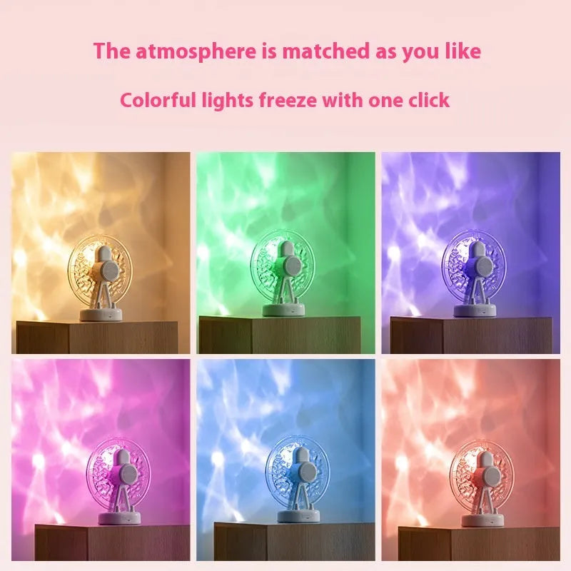 White and pink Ferris wheel design Bluetooth speaker with colourful water ripple LED mood lights