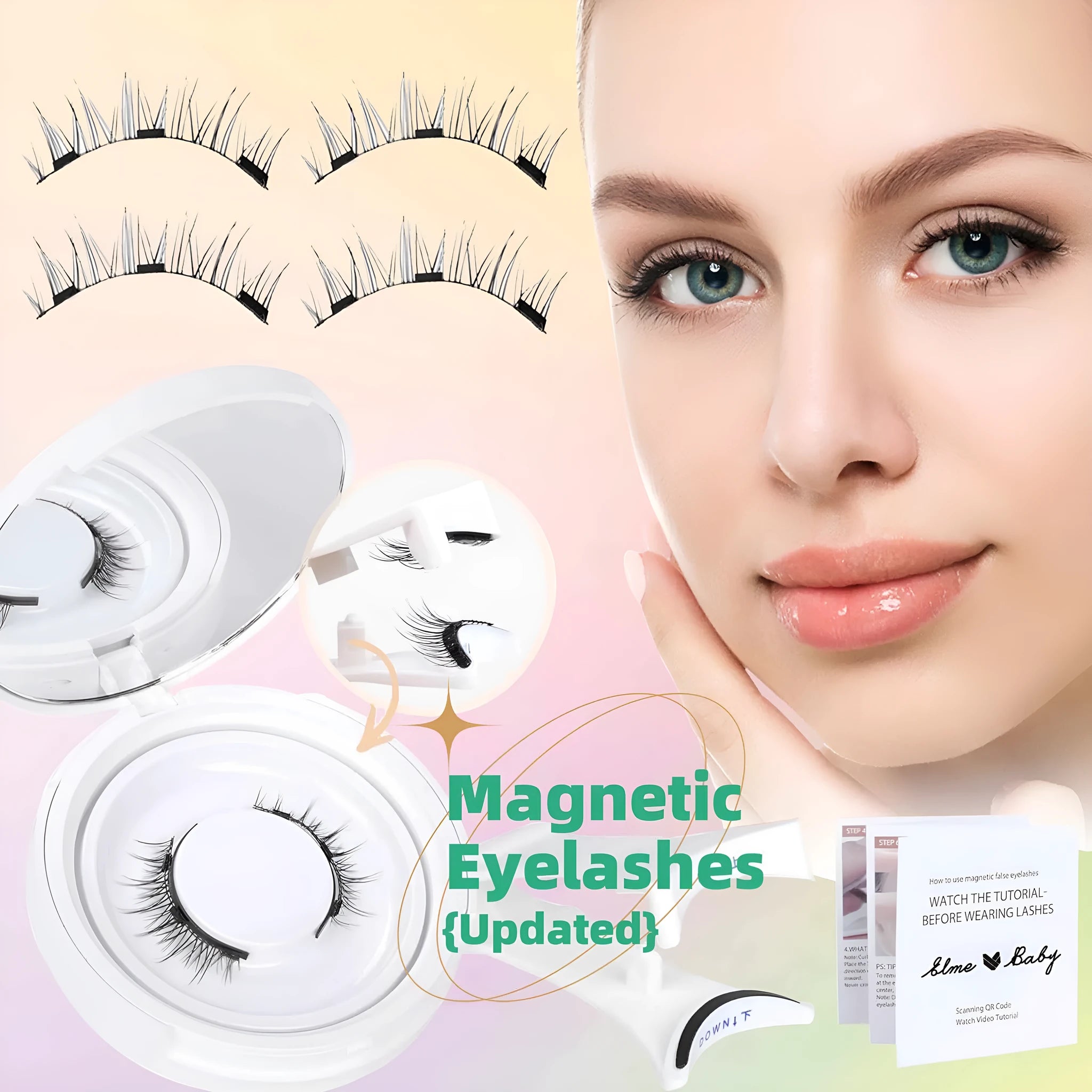 Natural magnetic suction false eyelashes soft mink hair daily wear one pair pink white clip