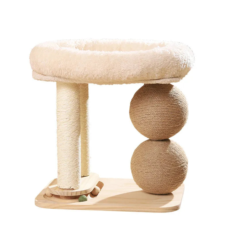 Pine wood cat nest featuring a double-ball design for scratching and resting