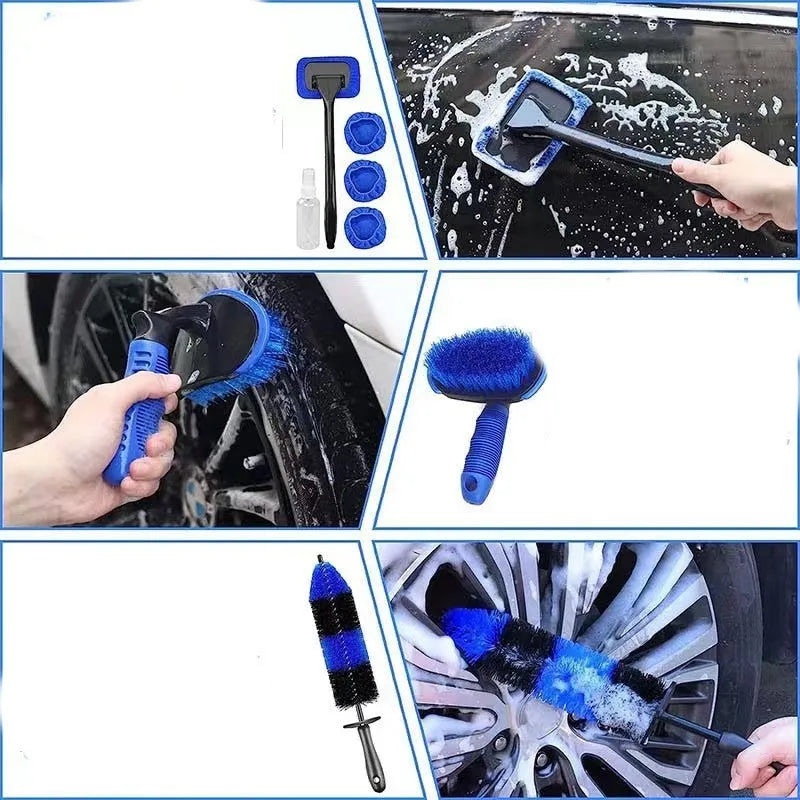 26-piece car cleaning brush set with multiple brush heads for vehicle detailing