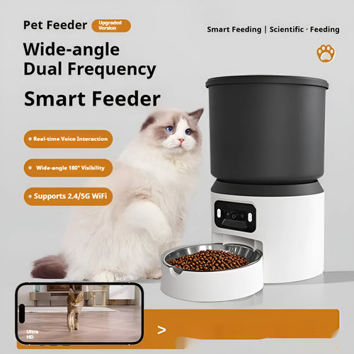 4L smart pet feeder with WiFi connectivity and stainless steel bowl for automatic feeding