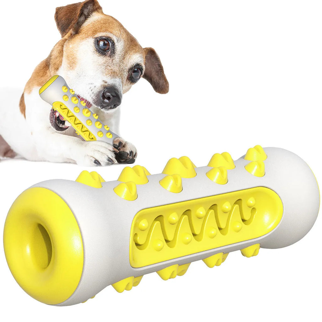 Natural rubber dog dental chew toy in blue colour, showing stick shape for teeth cleaning.
