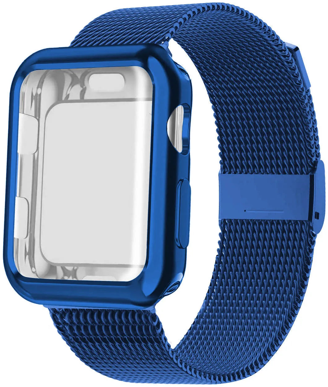 Apple Watch magnetic Milanese loop metal wristband in multiple colours with protective case.