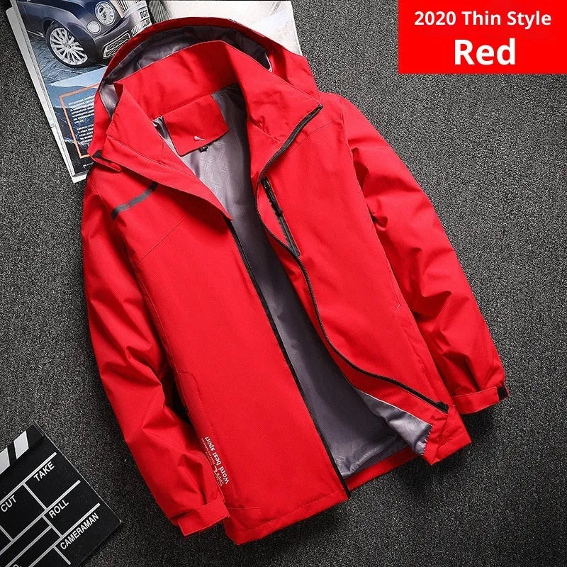 Lightweight waterproof hooded jacket in polyester loose fit, available in multiple colours for spring autumn outdoor wear