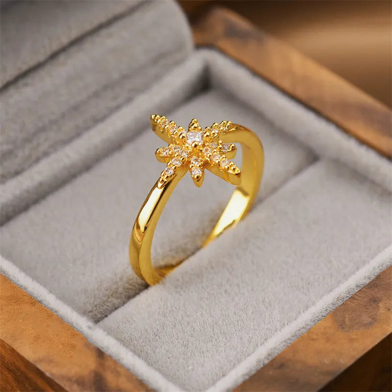 Gold geometric open fashion ring for women, made from electroplated copper.