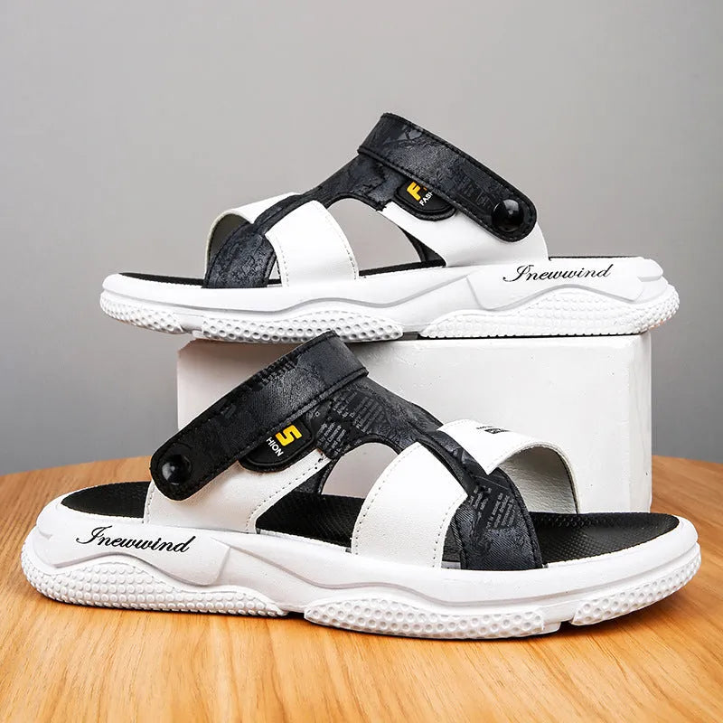 Grey microfiber leather mens beach sandal with open toe and non-slip PVC sole
