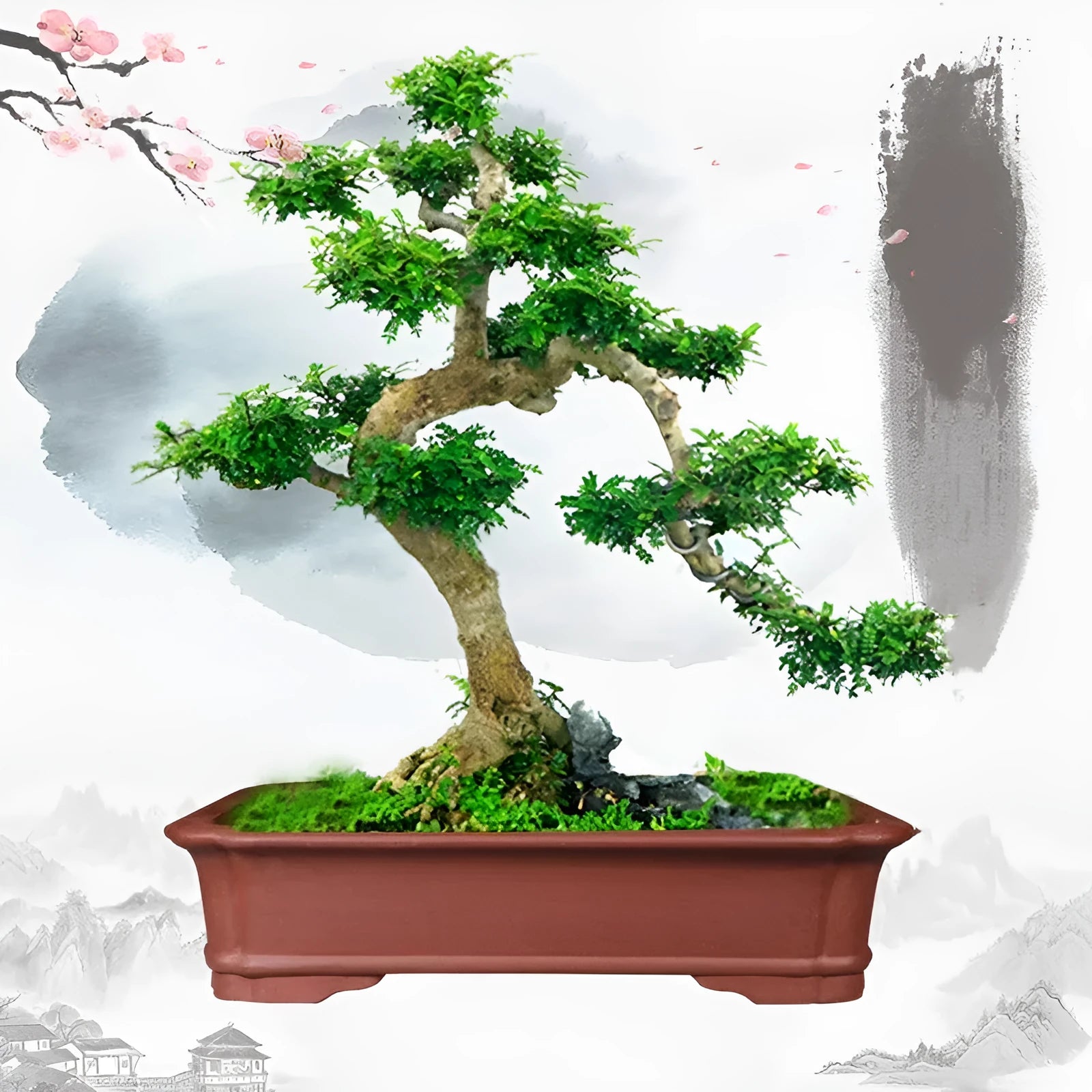 Large rectangular handmade purple clay bonsai flowerpot shown on a wooden surface.