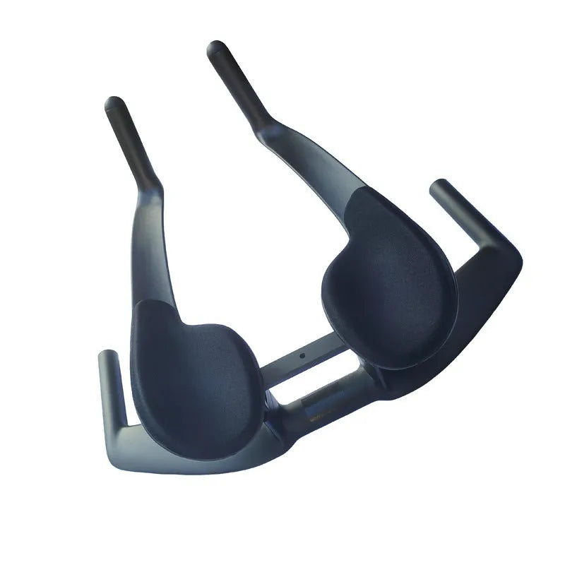Black carbon fibre TT timing handlebars for road and time trial bikes, showing aero arm rests.