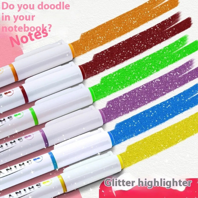 Four sparkling star river pastel highlighter pens with glitter ink and slanted tips on a white background