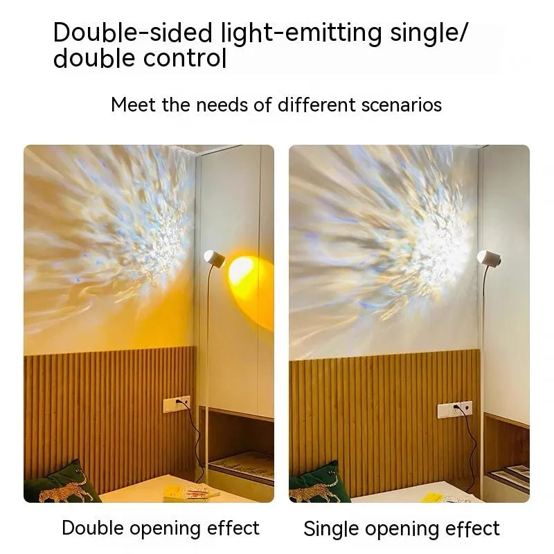 Metal spotlight with water ripple effect for living room sunset lighting, black stick model