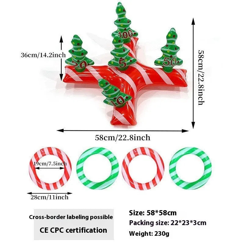 Large red inflatable Christmas ball with flash lights, shown with manual pump, for garden decoration.