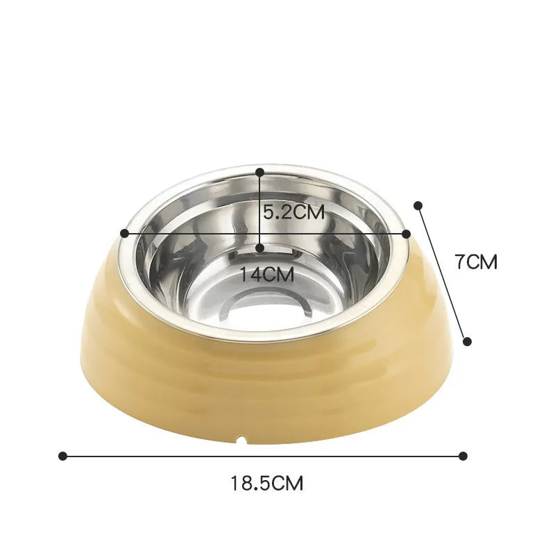 Stainless steel cat bowl with food divider and plastic non-slip base in beige colour