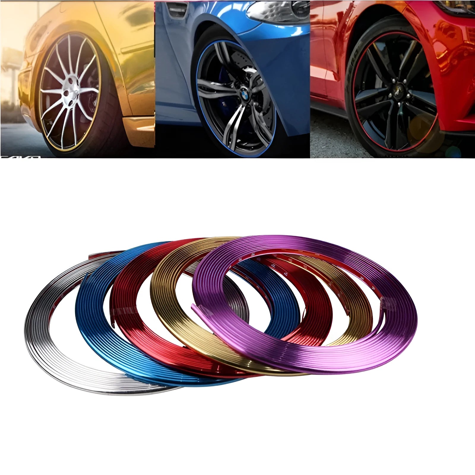 Electroplated purple PVC wheel rim protector strip on 8-metre roll for car wheel guard application