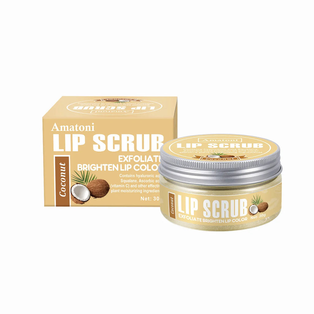 Amatoni Lip Scrub pot in Coconut, Raspberry, Vanilla, or Watermelon flavour, 30g size