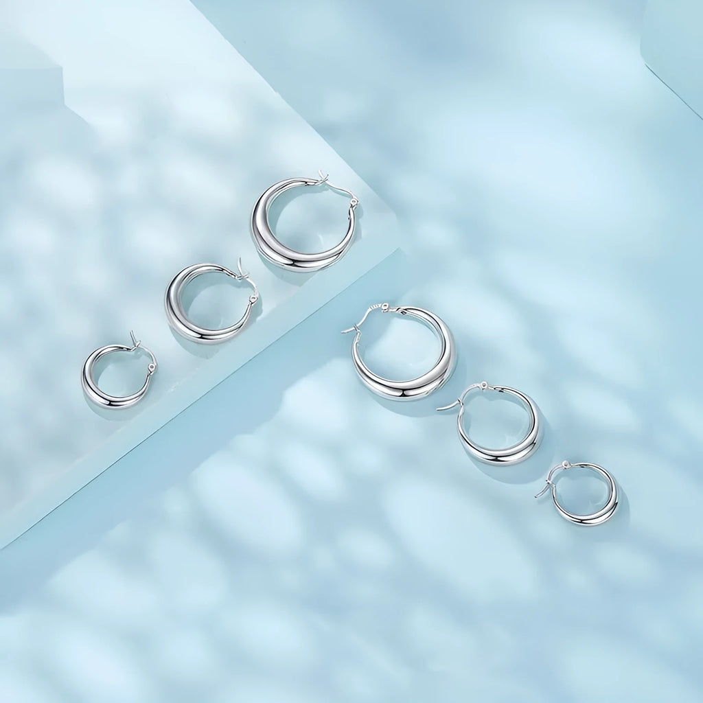 Metal simple ring ear clip earrings with geometric design and silver needle fastening