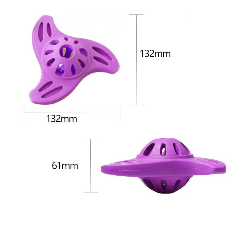Blue boomerang-shaped dog toy with raised molar-style edges for medium and large breed chewing play