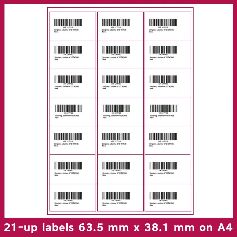 A4 FBA barcode label paper showing multiple grid format options for Amazon shipping and professional labelling