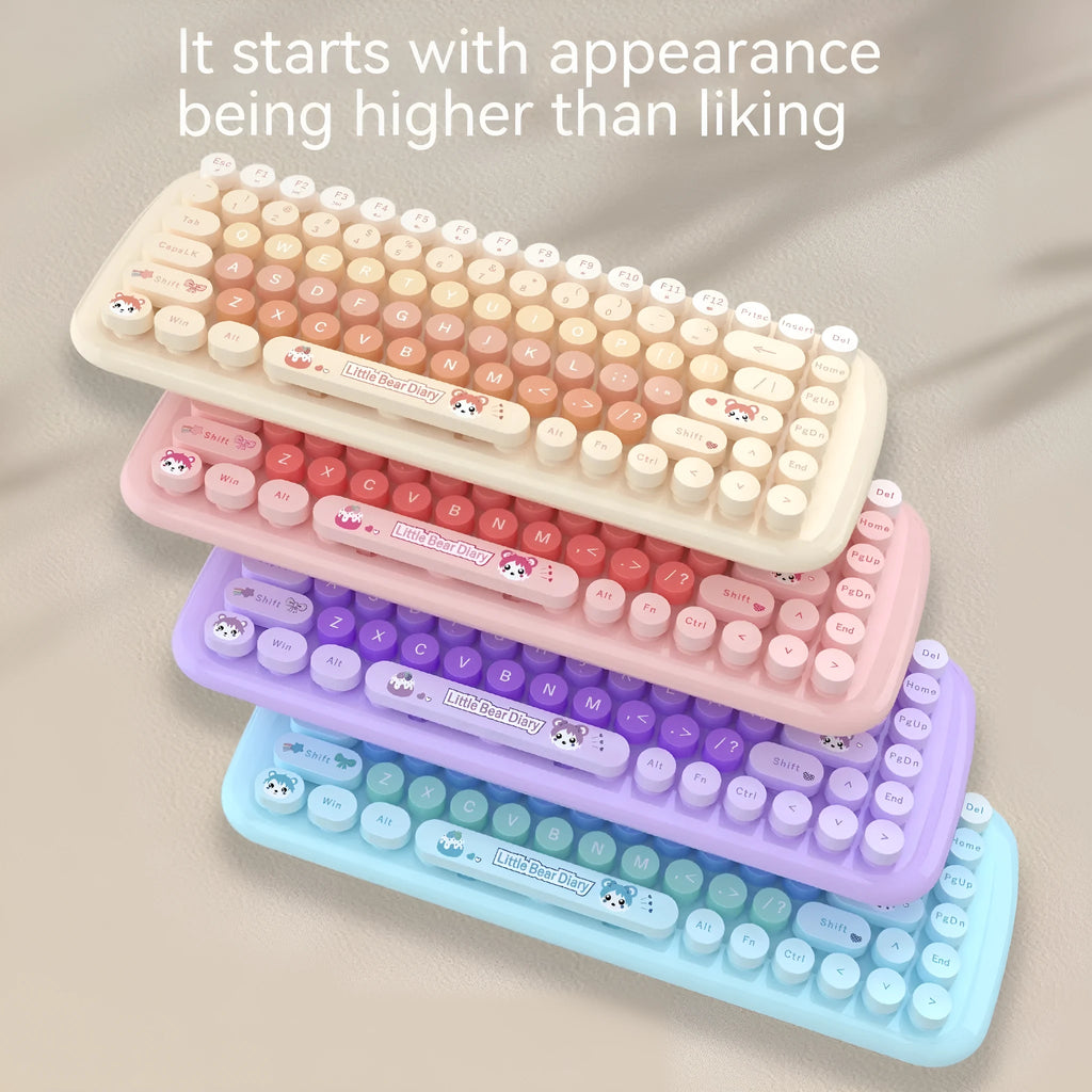 Pink mini cartoon wireless keyboard and mouse set with compact 43.5cm width design