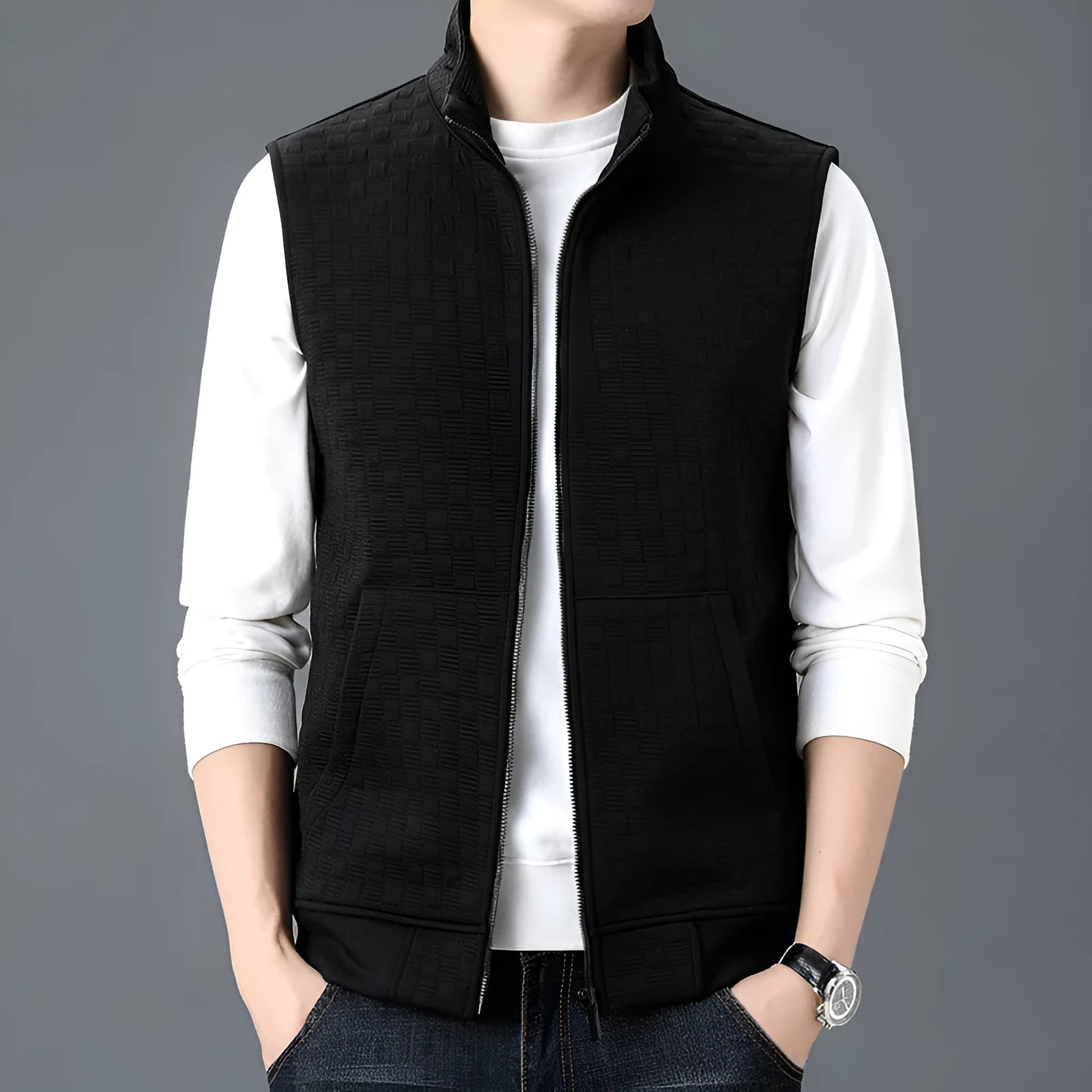 Men's sleeveless waistcoat vest in a cardigan style available in multiple colours.