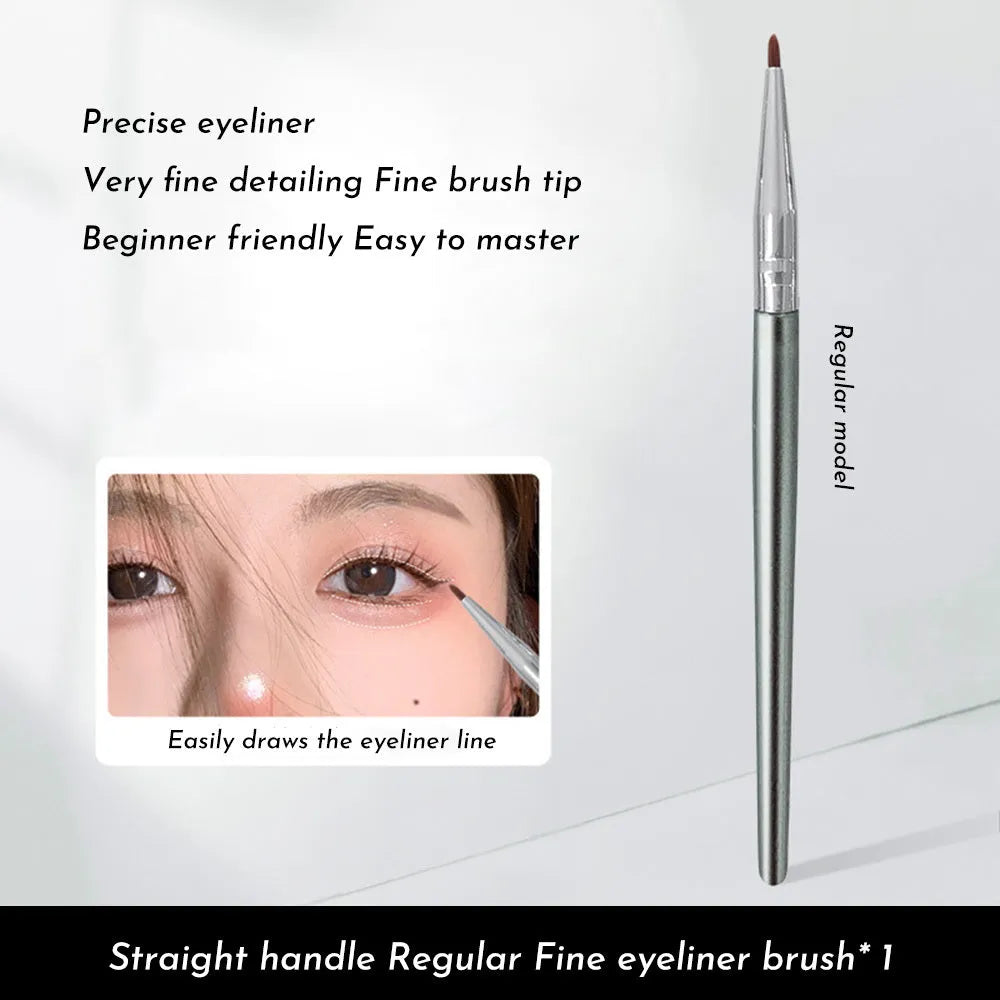 Bend head eyeliner and detail makeup brush for tear trough concealer and fine liner application.