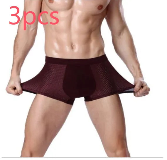 Men's modal boxer briefs with U-convex design in black colour showing mesh fabric detail