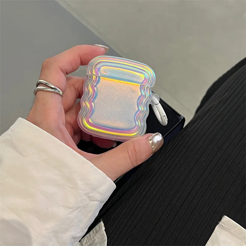 Ins Wind Color Laser Headset Case for AirPods with magic laser ring design on silicone surface