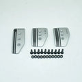 Aluminium alloy manual transmission car pedal set showing brake, accelerator and clutch pedals with installation hardware