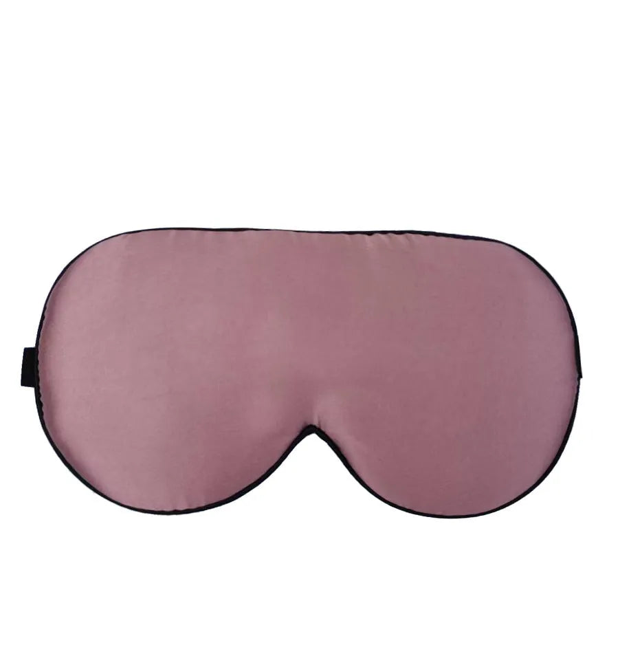 Double-sided mulberry silk eye mask in champagne colour with embroidered print.